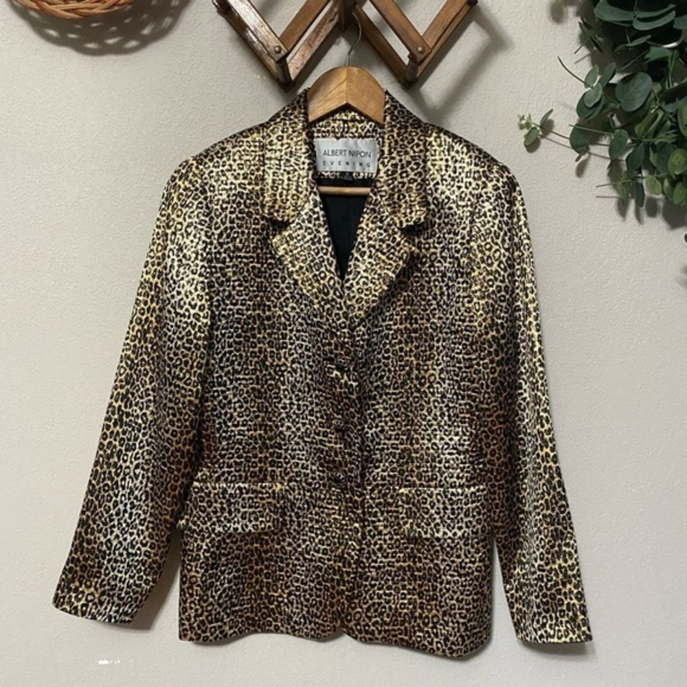 ALBERT NIPON EVENING silk blend animal print blazer glamour luxury party size 8